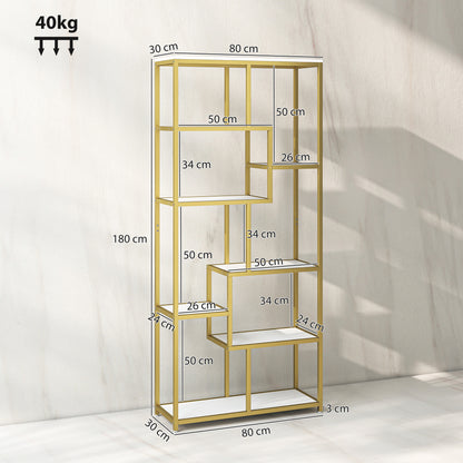 Lolaha Wood And Metal White And Gold Tone 7 Tier Geometric Display Bookcase