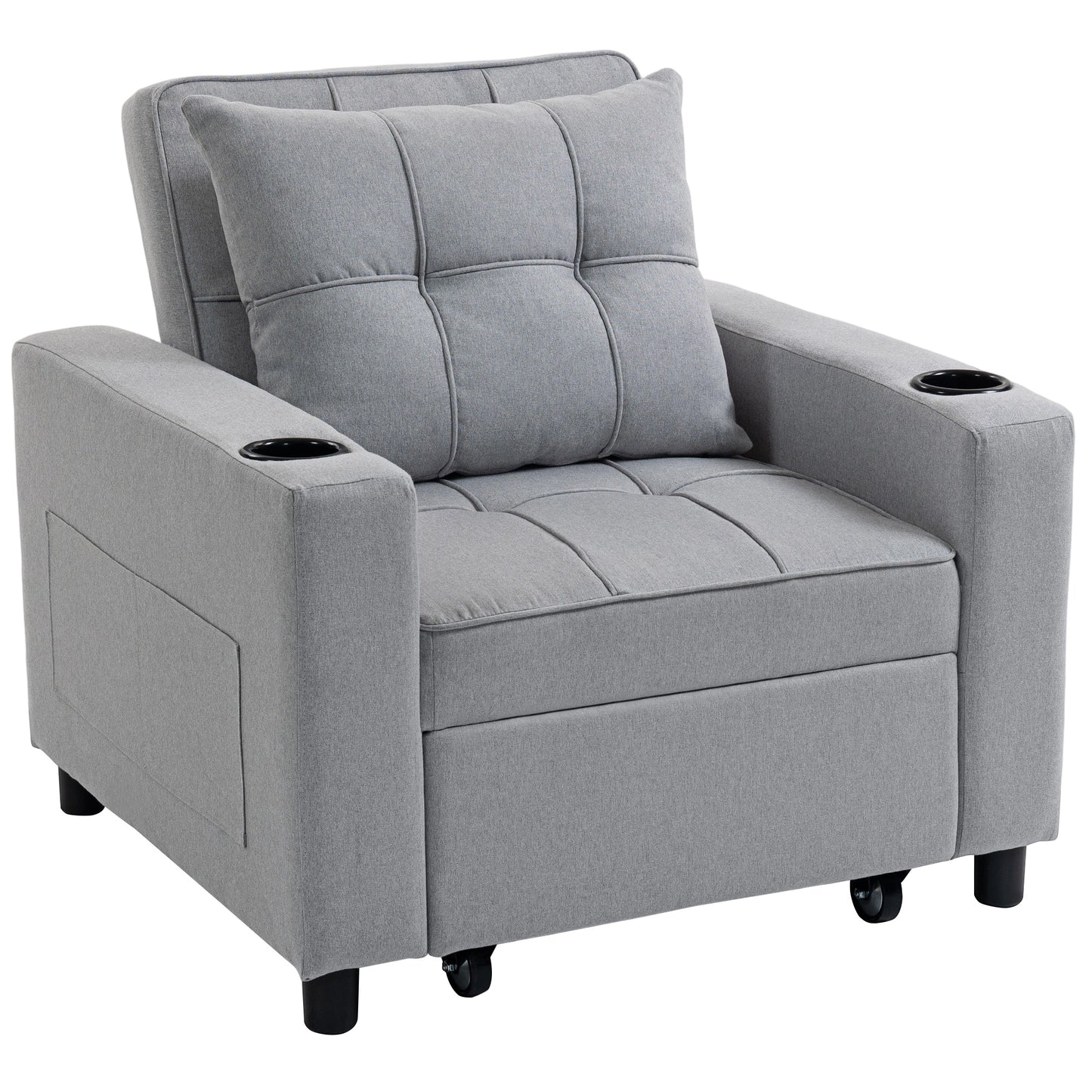 Soliri Light Grey Upholstered 3 In One Convertible Single Sofa Bed Tufted Cushion