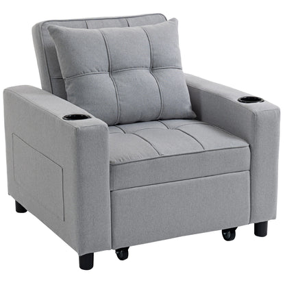 Soliri Light Grey Upholstered 3 In One Convertible Single Sofa Bed Tufted Cushion