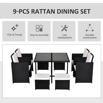 Viro Rattan Black 8 Seater Cube Garden Dining Set With Cushions And Square Glass Table