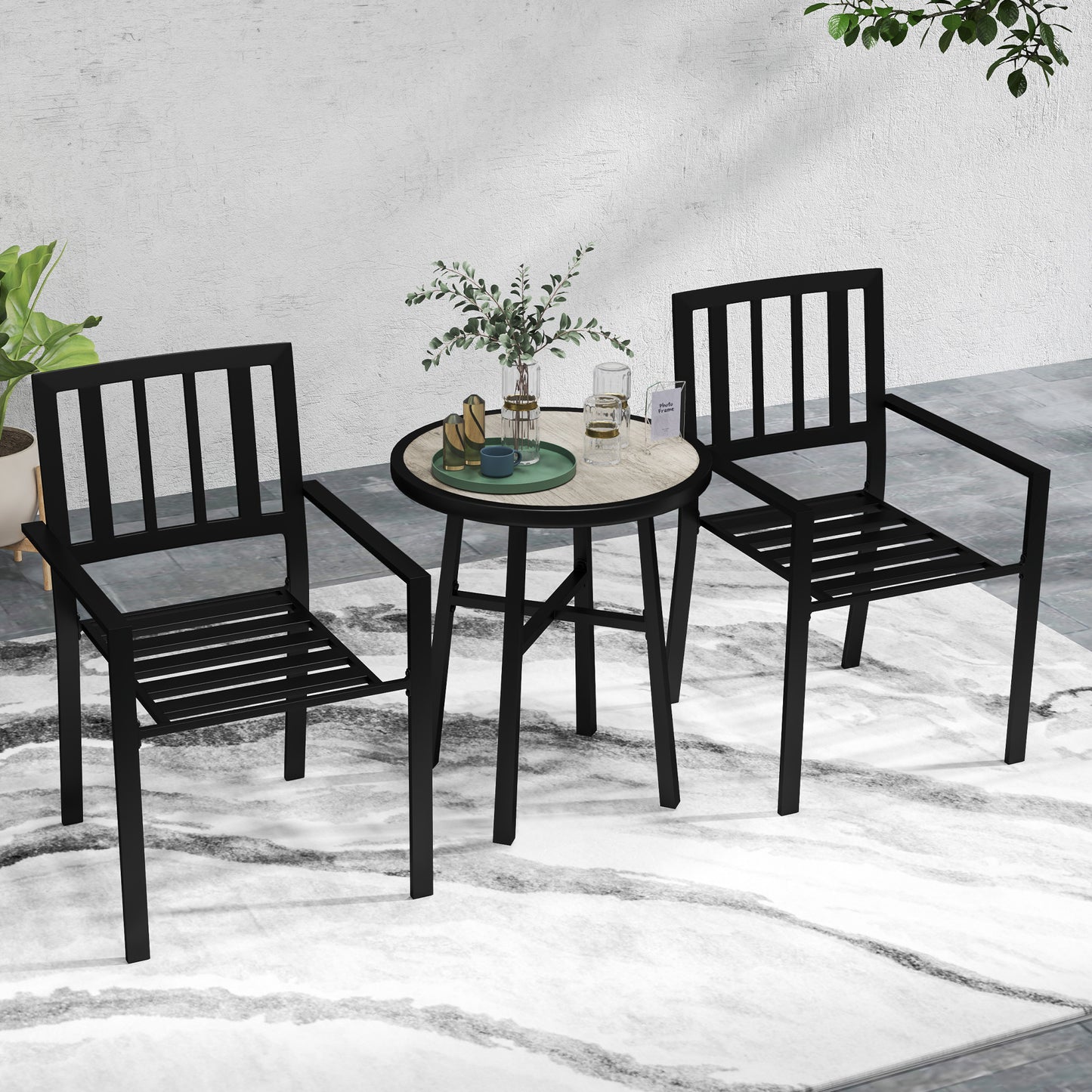 Nalane 3 Piece Patio Bistro Set with Stackable Chairs and Round Table