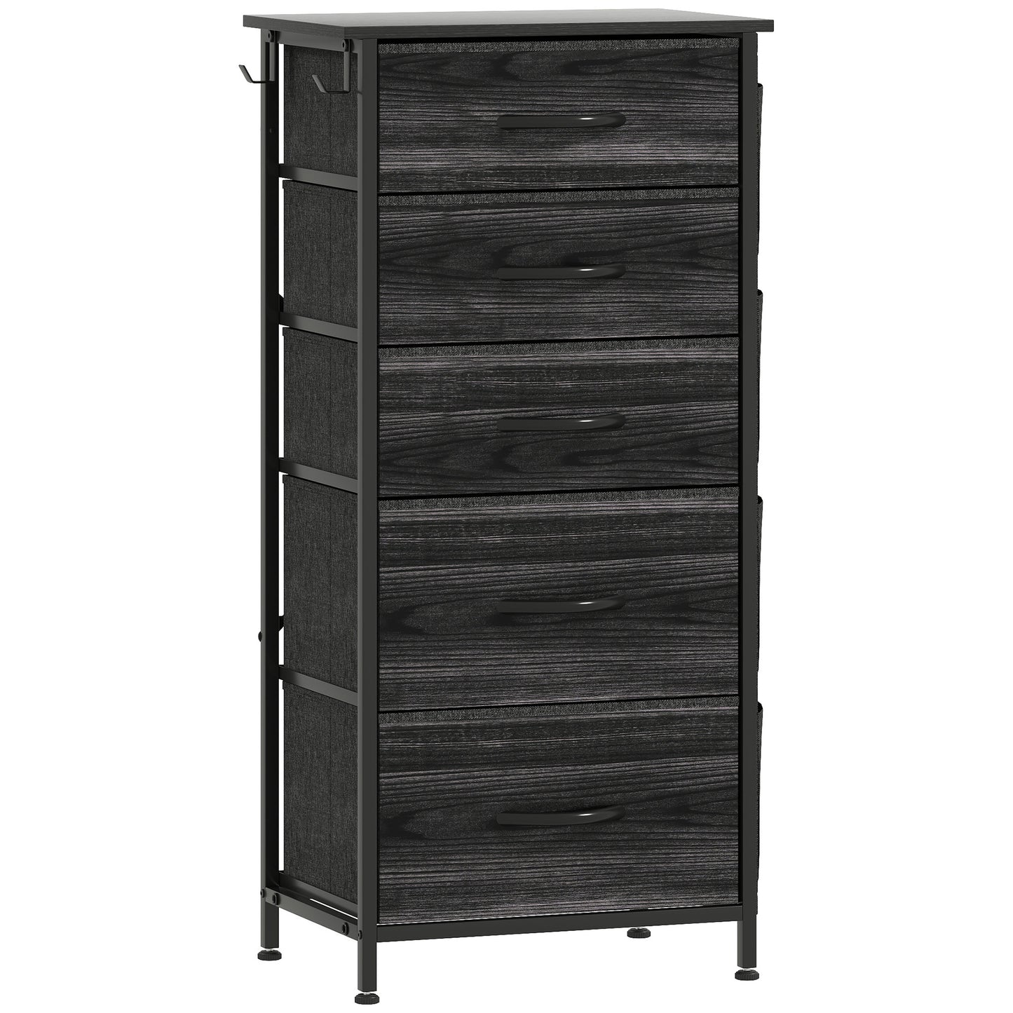 Koratti Fabric And Metal Black 5 Drawer Storage Chest