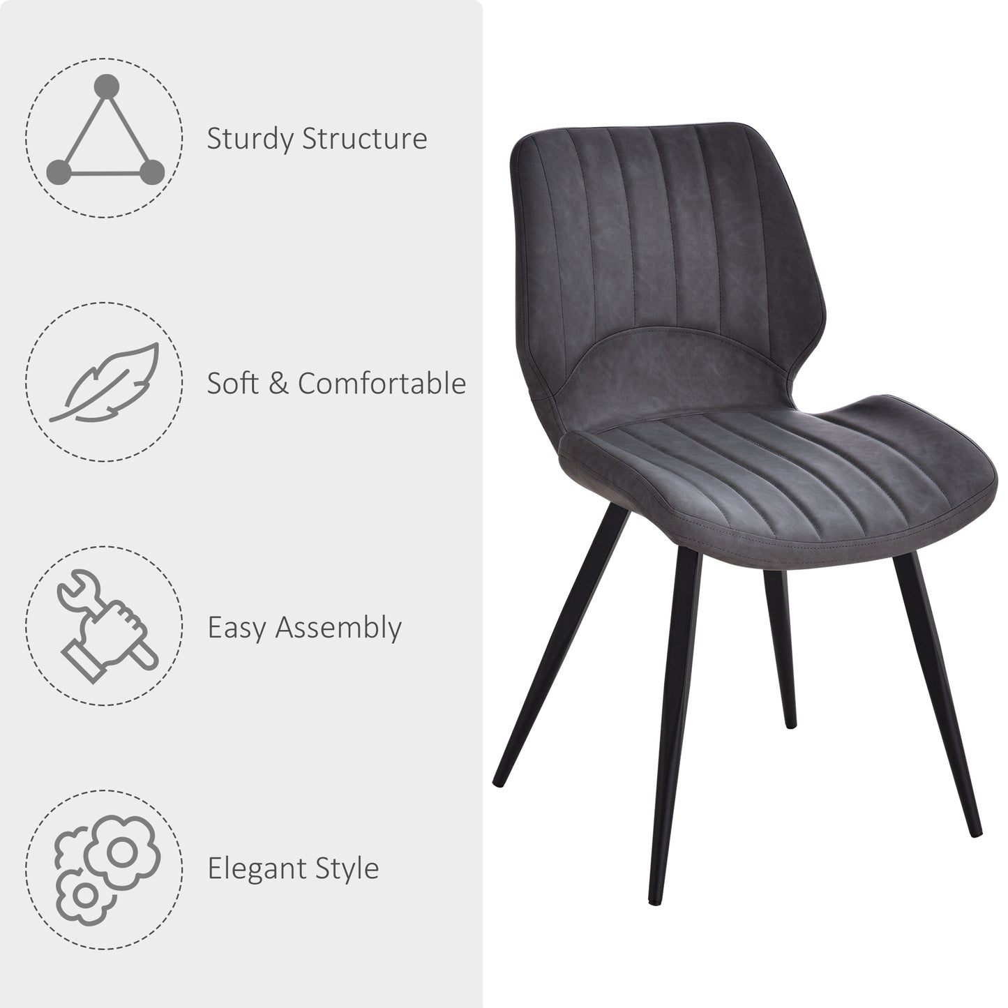 Vielco Faux Leather Grey Upholstered Dining Chairs Set Of 2 With Steel Frame
