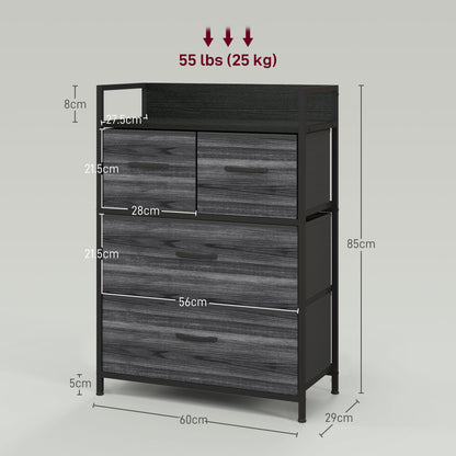 Kele Fabric And Wood Black 4 Drawer Rustic Storage Chest