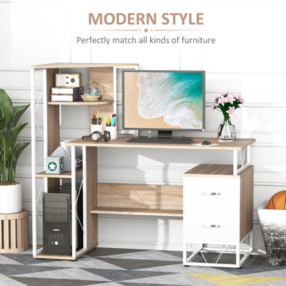 Lasomo 133cm Wooden Oak Desk  Drawers and Shelves