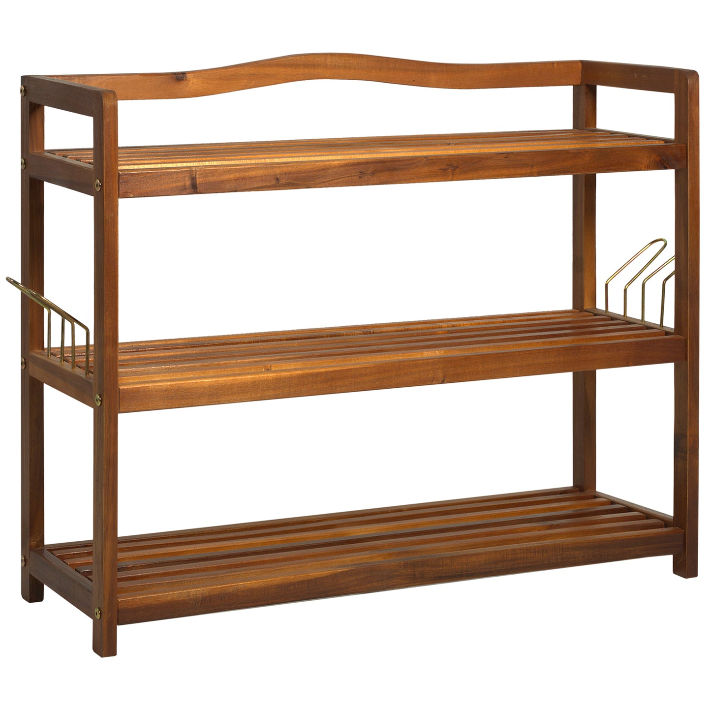 Lisesa Acacia Wood Teak 3 Tier Shoe Rack With Hangers For Up To 12 Pairs