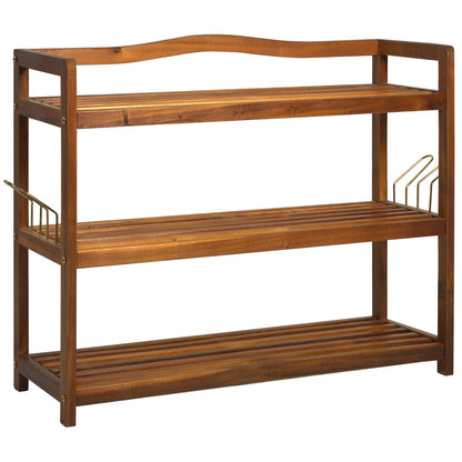 Lisesa Acacia Wood Teak 3 Tier Shoe Rack With Hangers For Up To 12 Pairs