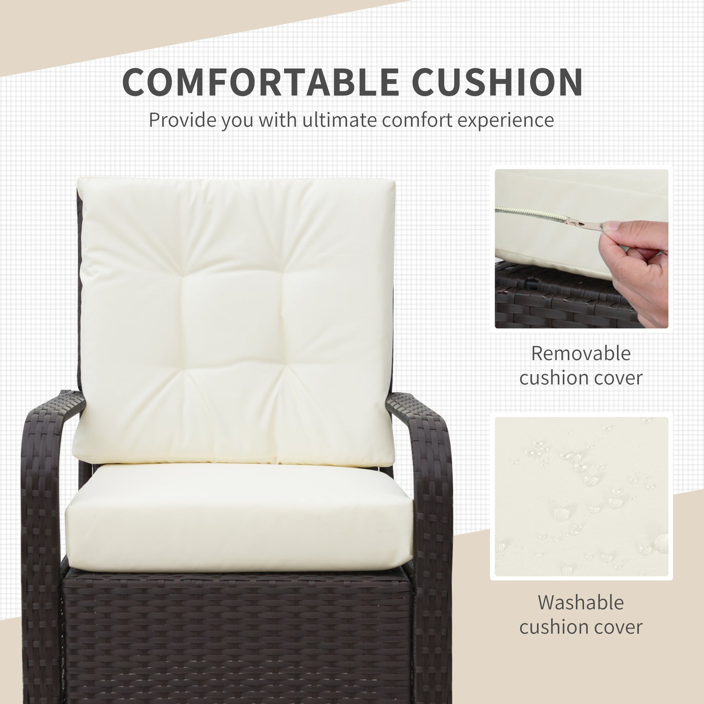 Lofita Brown Rattan White Garden 3 Piece Bistro Set With Cream Cushions And Protective Cover