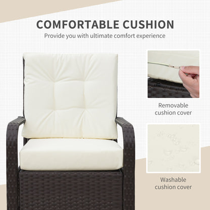 Lofita Brown Rattan White Garden 3 Piece Bistro Set With Cream Cushions And Protective Cover