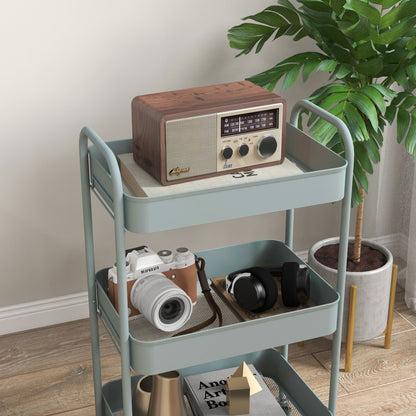 Ravito Fari Metal Light Blue 3 Tier Steel Storage Trolley