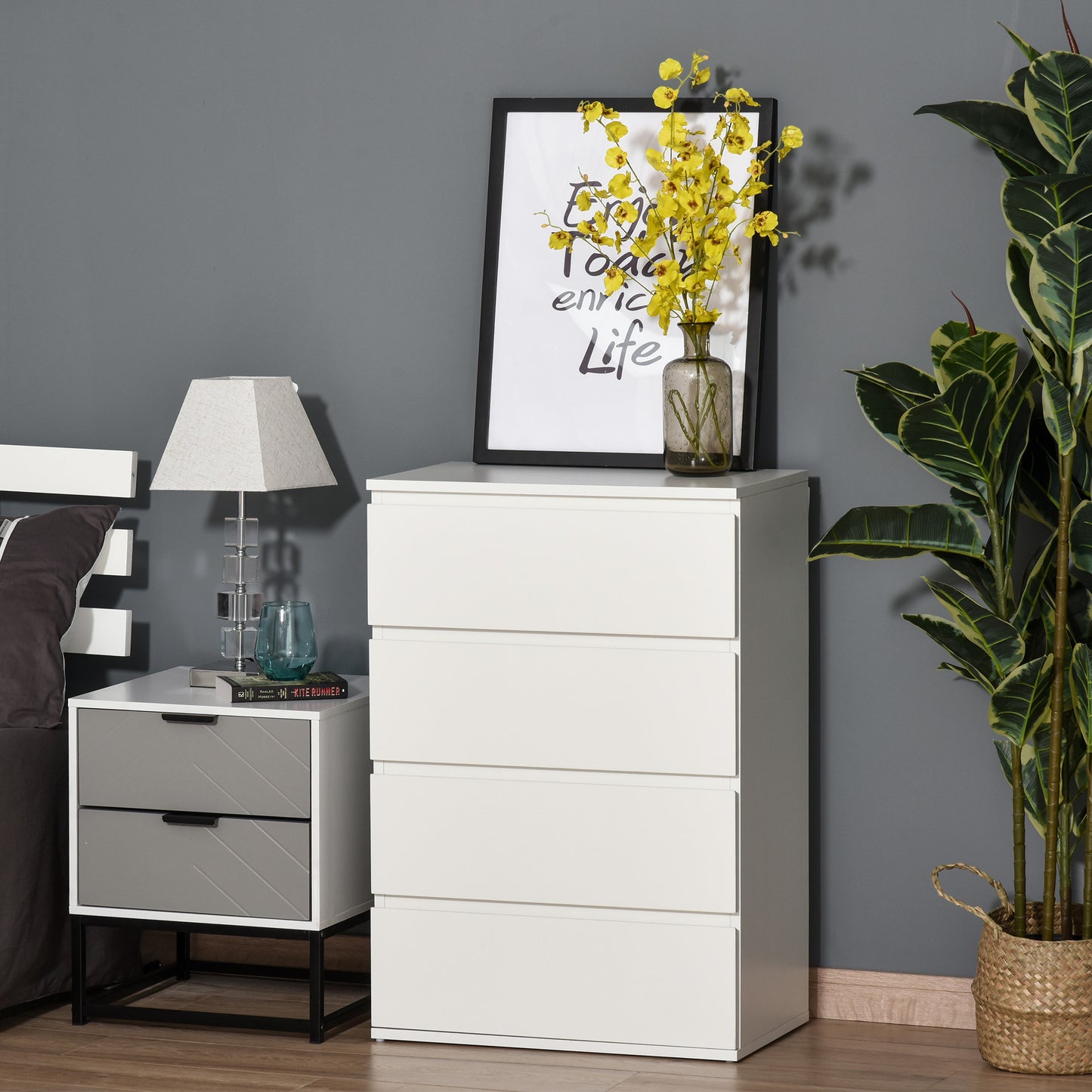 Hama Wooden White 4 Drawer Chest Of Drawers For Bedroom Storage