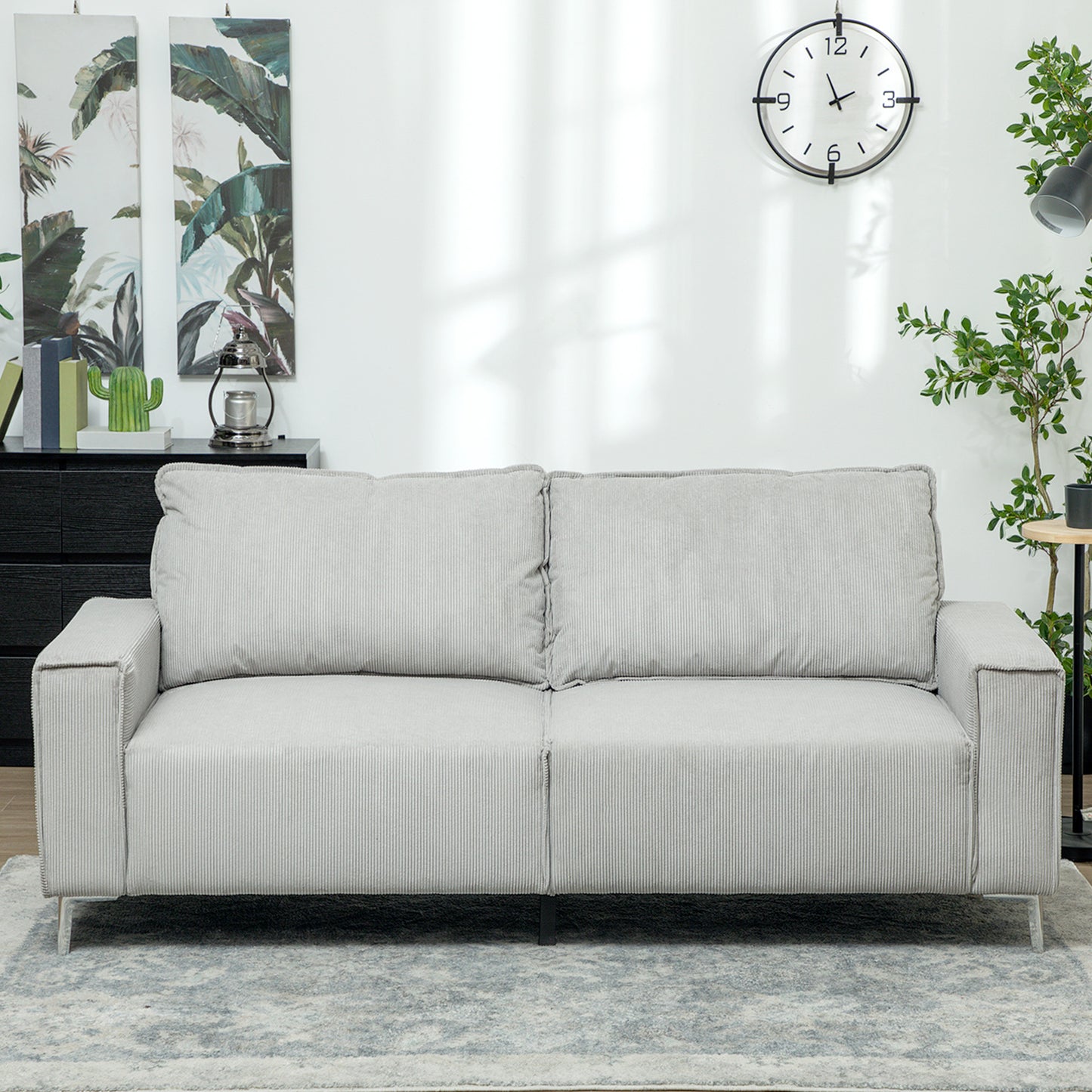 Pael Corduroy Light Grey 3 Seater Sofa Silver Metal Legs