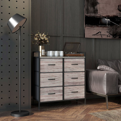 Ferris Fabric And Wood Grey Wood Effect 6 Drawer Rustic Storage Chest