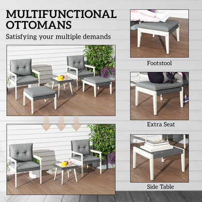 Nosalu Rattan Grey 5 Piece Outdoor Garden Bistro Set With Table and Footstools