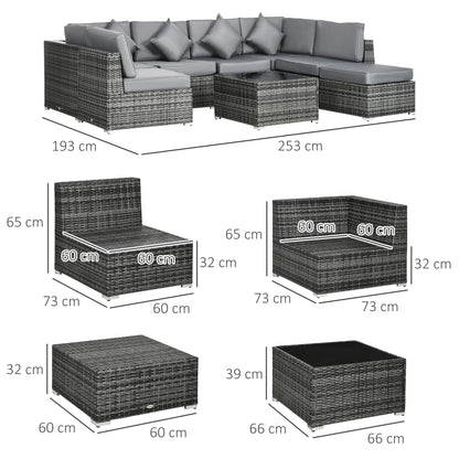 Rero Rattan Grey 5 Seater Corner Sofa Set With Glass Table