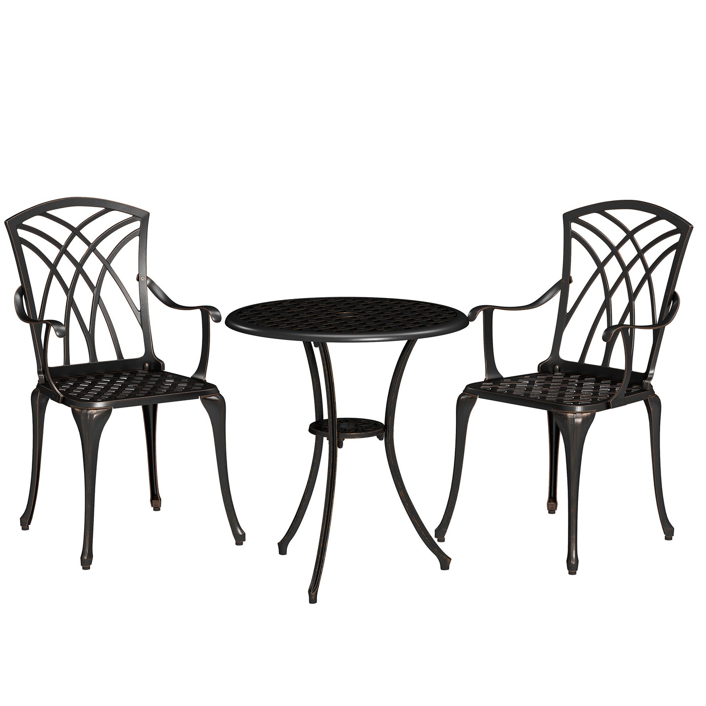 Haloco Cast Aluminium Bronze Tone 3 Piece Garden Bistro Set With Armchairs And Round Table