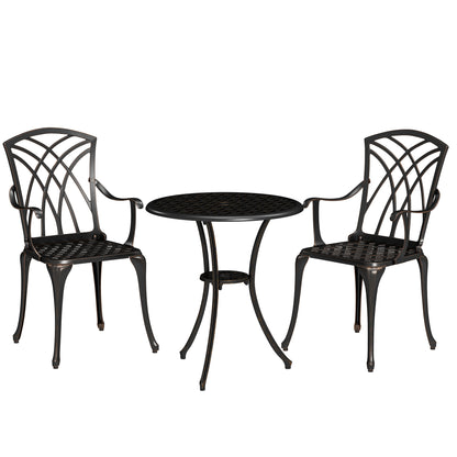 Haloco Cast Aluminium Bronze Tone 3 Piece Garden Bistro Set With Armchairs And Round Table