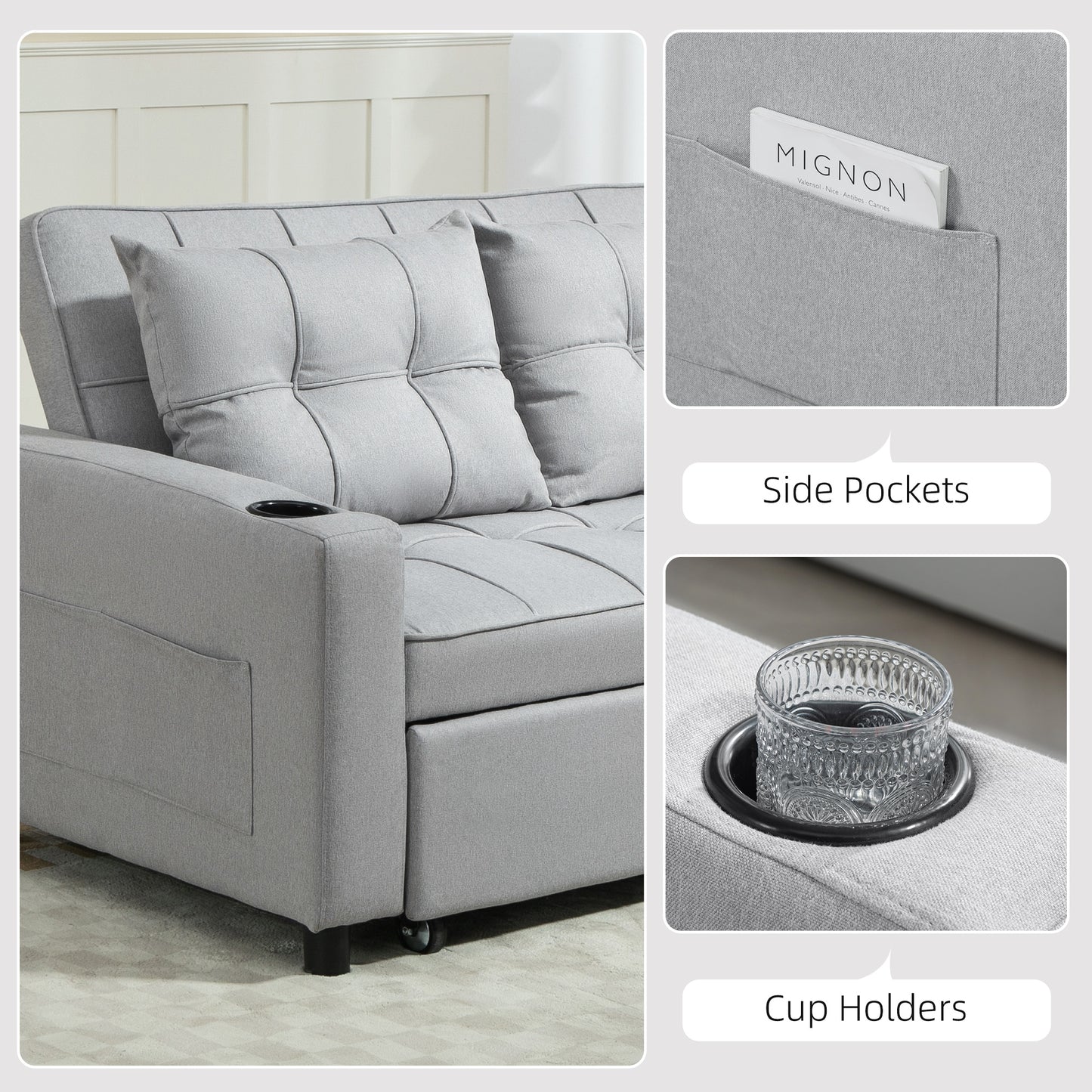 Kahani Razi Light Grey Upholstered 2 Seater Pull Out Sofa Bed