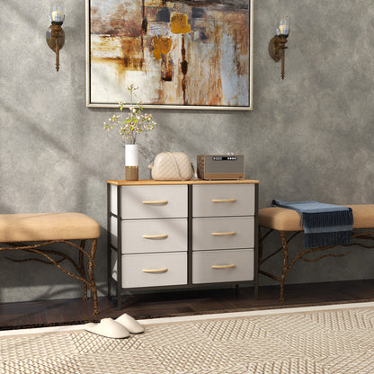 Nali Metal And Fabric Cream White 6 Drawer Industrial Storage Dresser With Steel Frame