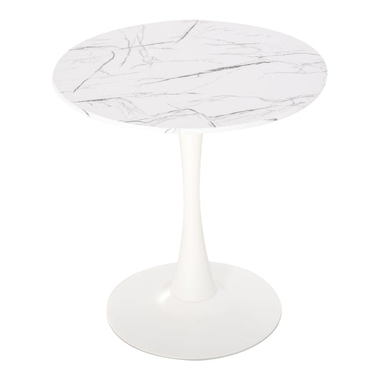 Nielra Toni Metal And Wooden White Round Bistro Dining Table With Steel Base