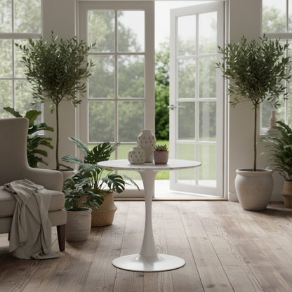 Tilara  Metal And Wooden White Round Bistro Dining Table With Steel Base