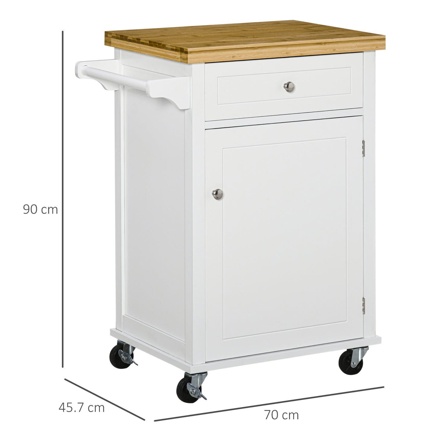 Sofi Wooden White Kitchen Trolley With Drawer Cupboard And Towel Rail
