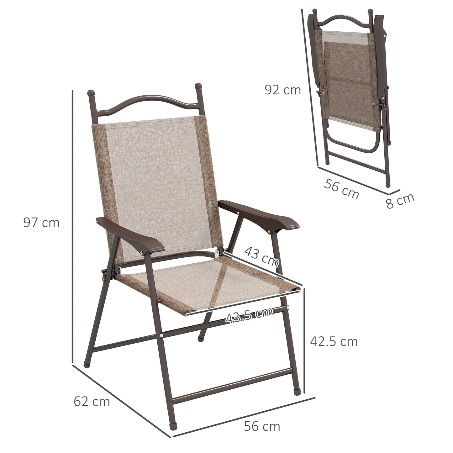 Hazivi Set Of 2 Cream Mesh and Brown Metal Folding Garden Chairs