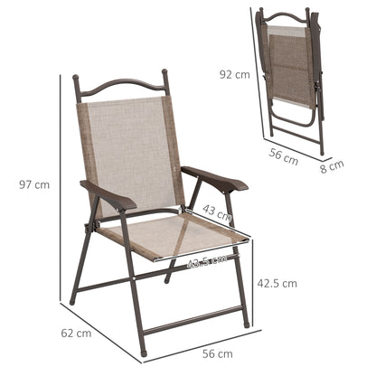 Hazivi Set Of 2 Cream Mesh and Brown Metal Folding Garden Chairs