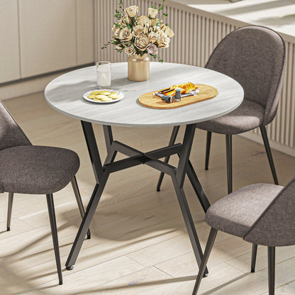 Donato Ziva Grey Round Dining Table With Black Metal Legs And Anti Slip Feet 90cm