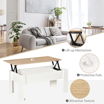 Lirifi Nono Wooden Neutral Finish Lift Top Coffee Table With Hidden Storage