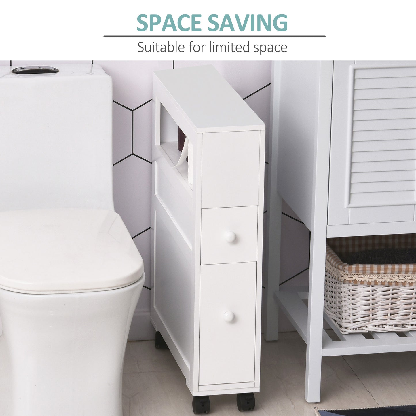 Mine Balu Narrow Rolling Bathroom Storage Unit With 2 Drawers And Wheels