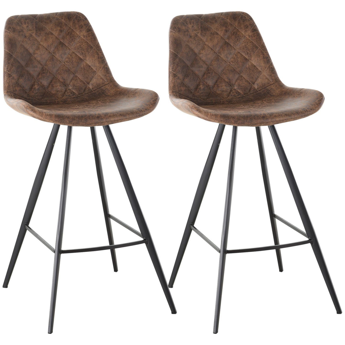 Suvedi Microfiber Brown Quilted Tub Bar Chairs Set Of 2 With Steel Frame And Footrest