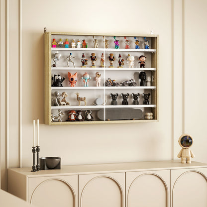 Nisa Vise Wood And Glass Natural Finish 5 Tier Wall Display Cabinet With Adjustable Shelves 60 x 80 cm