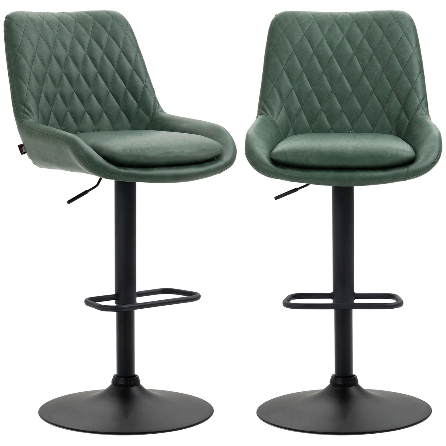 Milosu Fabric Green Adjustable Retro Bar Stools Set Of 2 With Swivel Seats