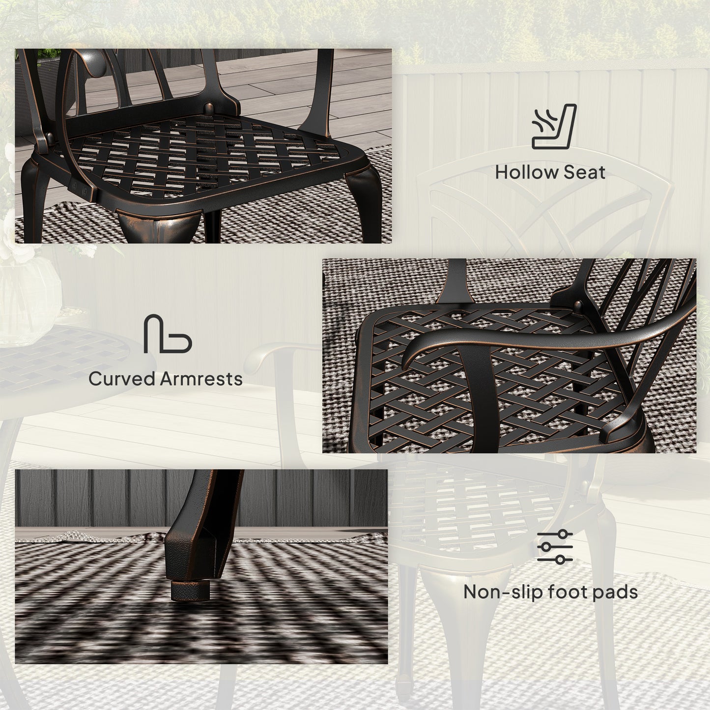 Haloco Cast Aluminium Bronze Tone 3 Piece Garden Bistro Set With Armchairs And Round Table