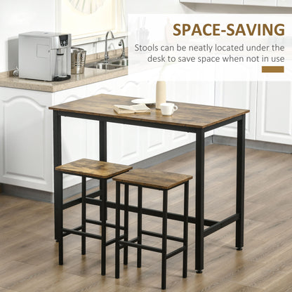 Nofi Metal And Wood Rustic Brown 3 Piece Bar Dining Set With 2 Stools