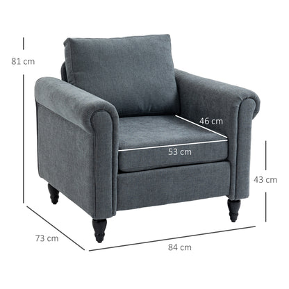 Senemo Grey Vintage Style Accent Chair With Back Cushion Rolled Arms