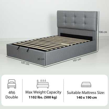 Sutto 4FT6 Double Ottoman Bed with Gas Lift Storage Grey