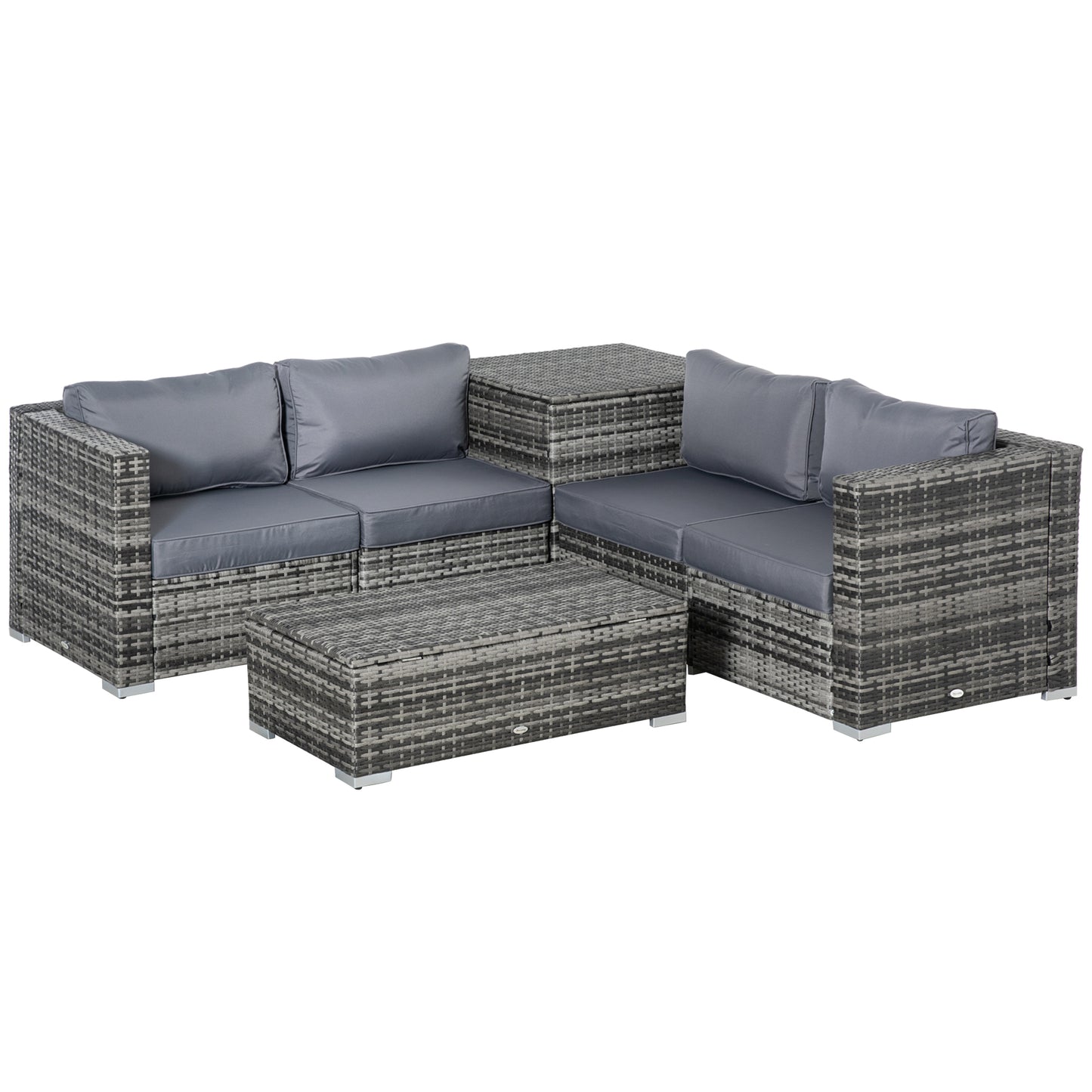Nenalo Grey Rattan 4 Seataer Corner Sofa Set With Storage Coffee Table And Ottoman