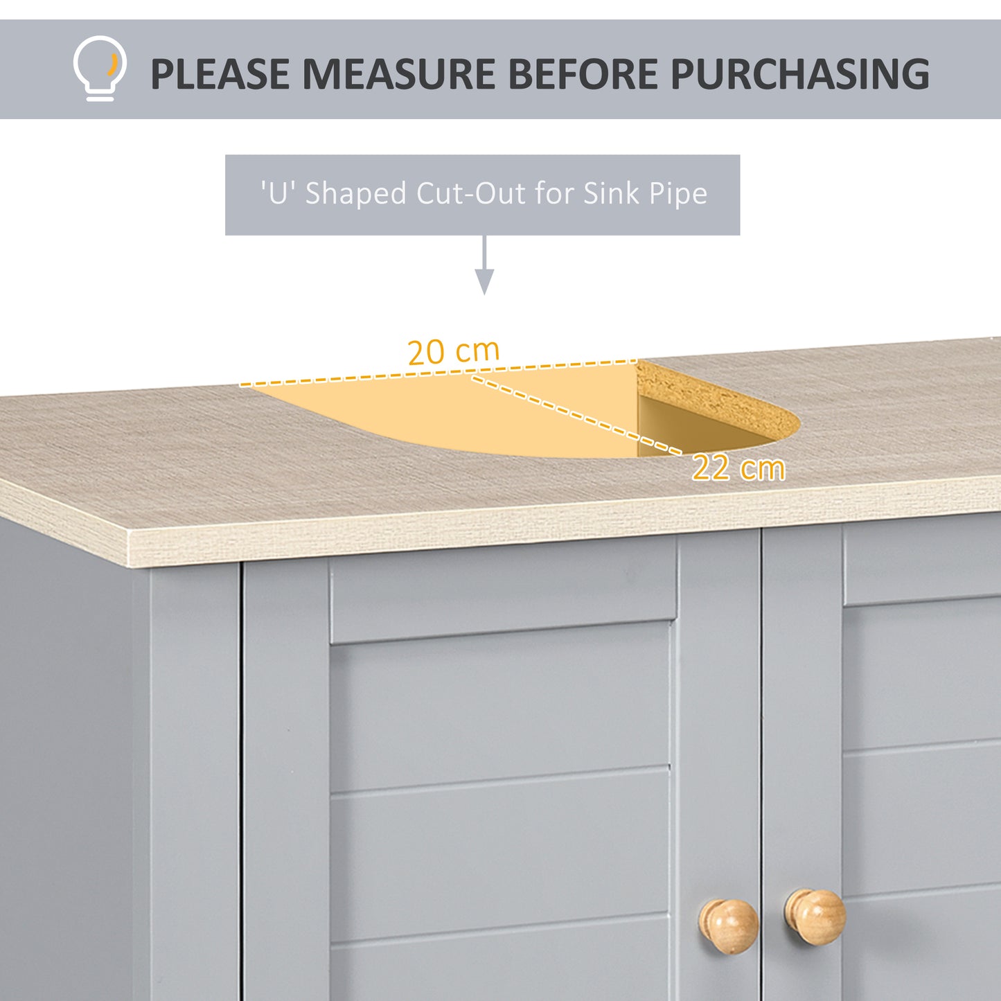 Rola Grey Under Sink Vanity Storage Cabinet With Adjustable Internal Shelving