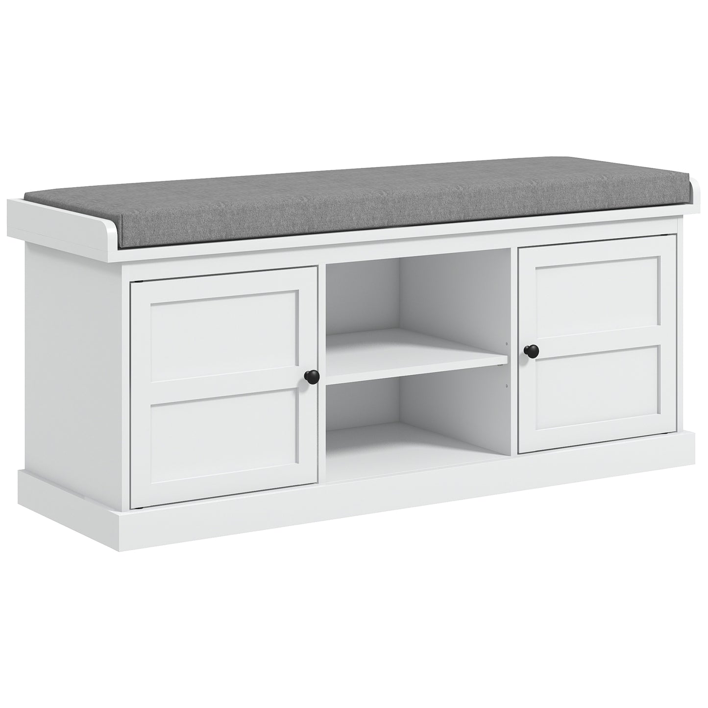 Lire Wooden White And Grey Multi Compartment Shoe Bench With Cushioned Top