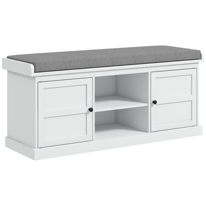 Lire Wooden White And Grey Multi Compartment Shoe Bench With Cushioned Top