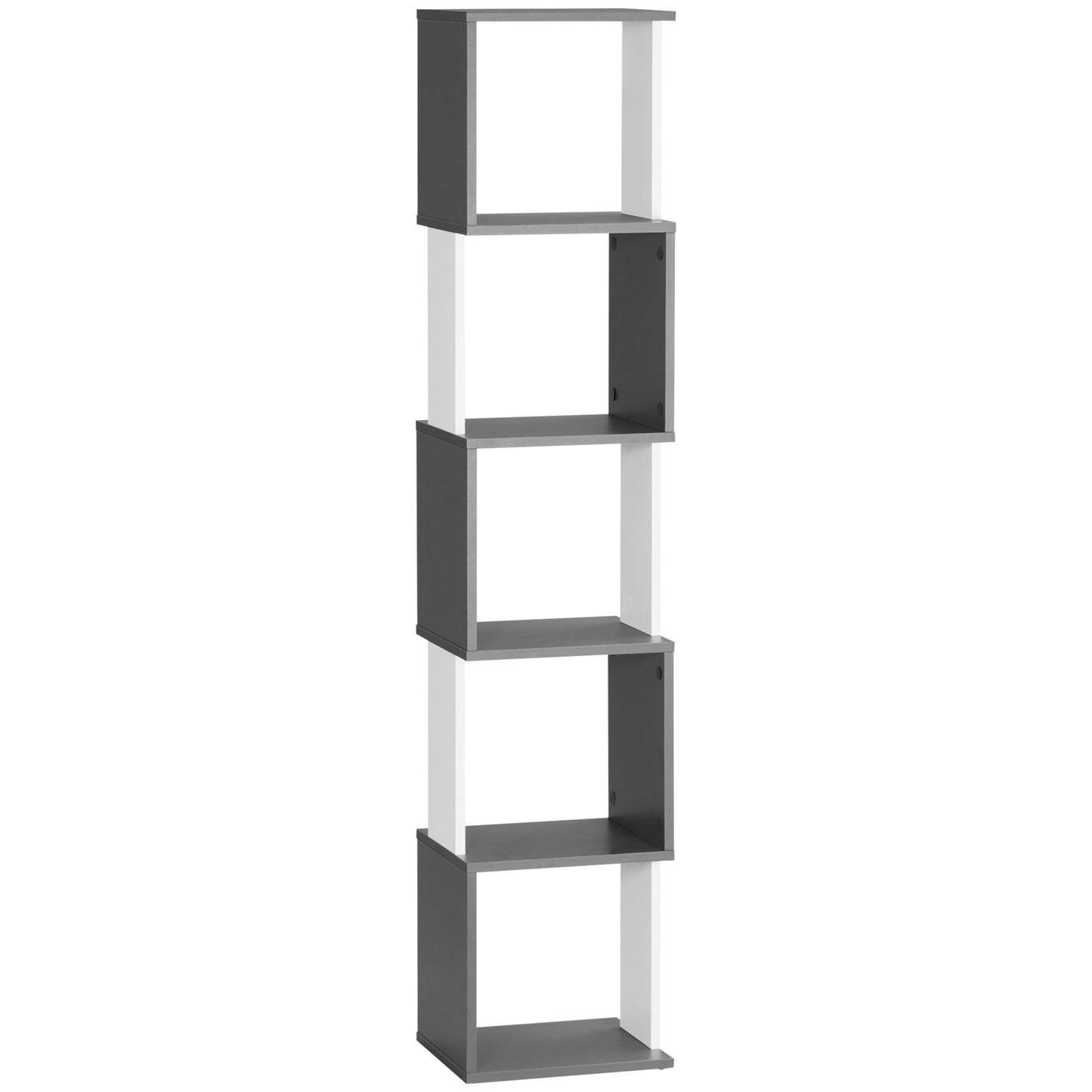 Lale Wood White And Dark Grey 5 Tier Freestanding Bookcase