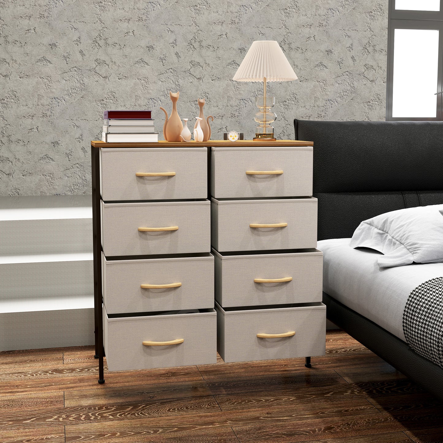 Neyo Metal And Fabric Cream White 8 Drawer Industrial Storage Dresser With Steel Frame