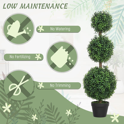 Rafile Set Of 2 Artificial Boxwood Topiary Trees With Triple Ball Design H8 100cm