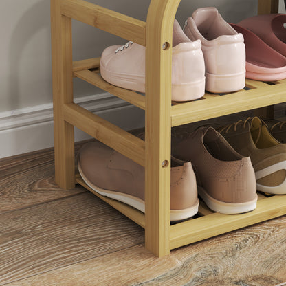 Mira Bamboo Natural Shoe Bench With Grey Padded Seat