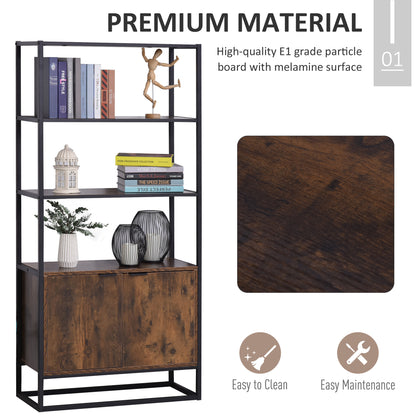 Tave Metal And Wood Rustic Brown And Black Large Industrial OFauxn Shelf Bookcase