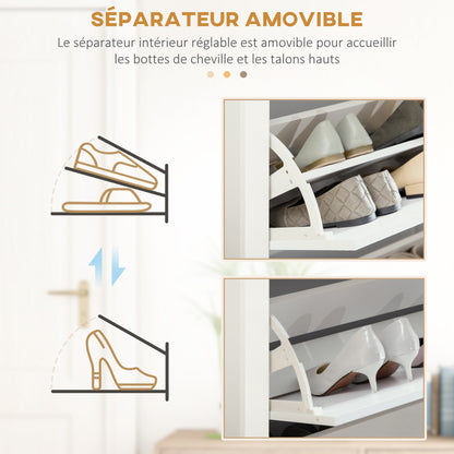 Rokeha Wooden White and Natural Narrow Shoe Cupboard With 3 Flip Drawers For 18 Pairs
