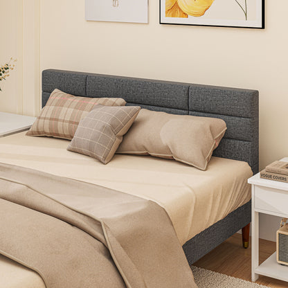 Narane 5FT Grey Upholstered King Bed Frame With Slatted Base and Fruitwood Legs