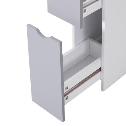Nenero Tall Freestanding Bathroom Storage Cabinet With Shelves And Drawers White And Grey